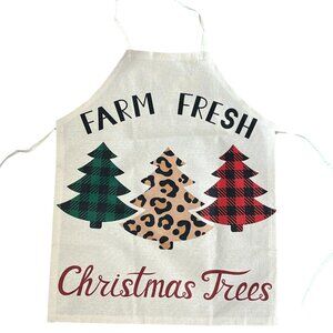 Merry Christmas Linen Blend Full Apron Farm Fresh Christmas Trees NEW